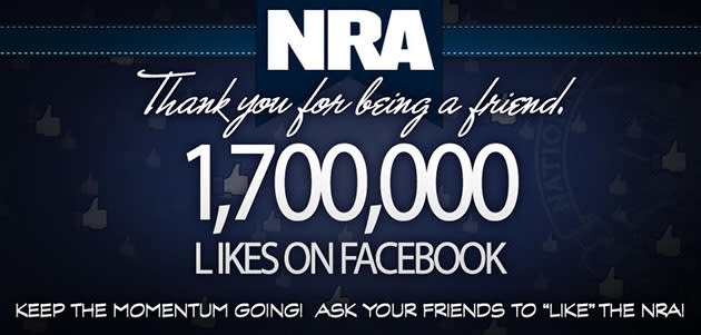 NRA thanks its Facebook fans for 1.7 million "likes" (NRA/Twitter)