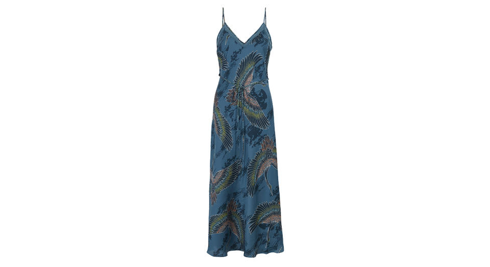 Satin Crane Print Long Nightdress