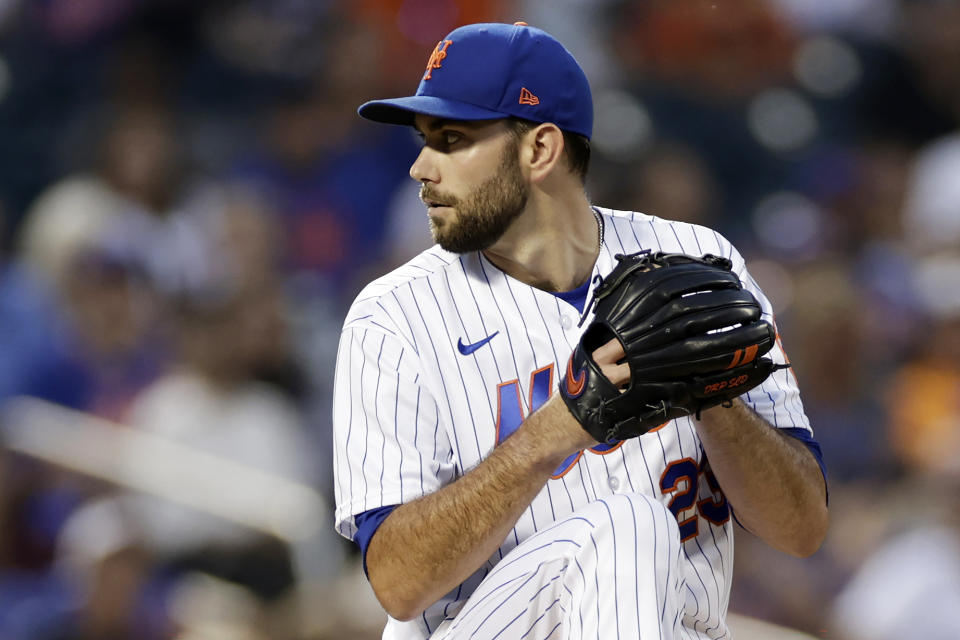 New York Mets pitcher David Peterson throws during the first inning of a baseball game against the Colorado Rockies on Saturday, Aug. 27, 2022, in New York. (AP Photo/Adam Hunger)