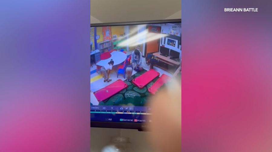 Brieann Battle says her son was physically manhandled by an employee from the Kinder Kids Christian Preschool. Battle shared this video with KTLA on April 26, 2024. (Brieann Battle)