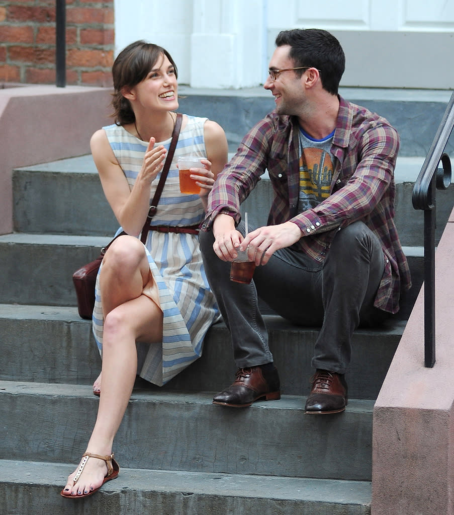 Keira Knightley and Adam Levine are seen on the set of "Can a song save your life?'' at Streets of Manhattan on June 29, 2012 in New York City.