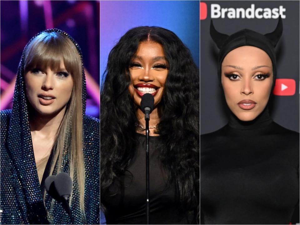 (From left) Taylor Swift, SZA and Doja Cat (Getty Images)