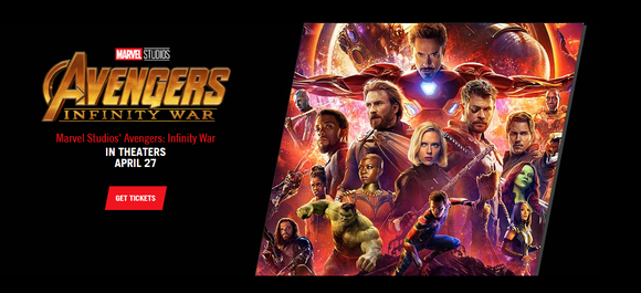 Movie poster for Avengers: Infinity War featuring many of Marvel's top movie superheroes from the last decade.