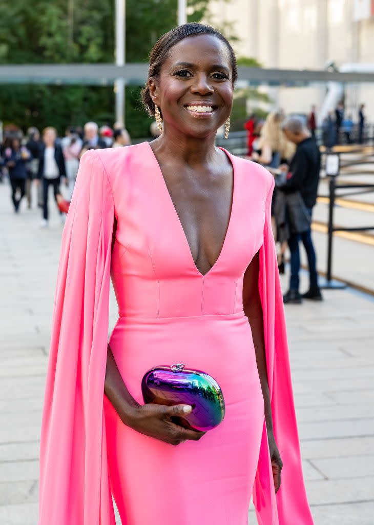 close up red carpet shot of deborah roberts at new york city ballet fall fashion gala 2022