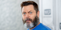 <p>Nick balances out Ron Swanson's signature mustache with a full beard.</p>