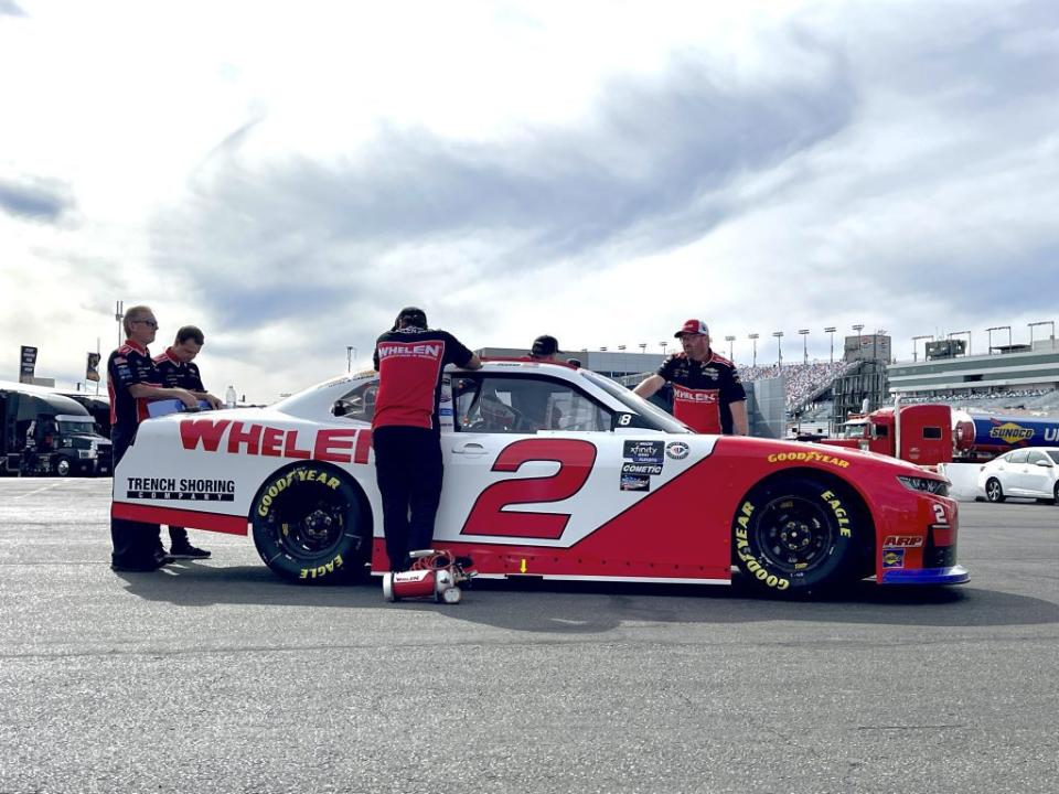 The red and white No. 2 Richard Childress Racing Chevrolet rolls through technical inspection at Las Vegas