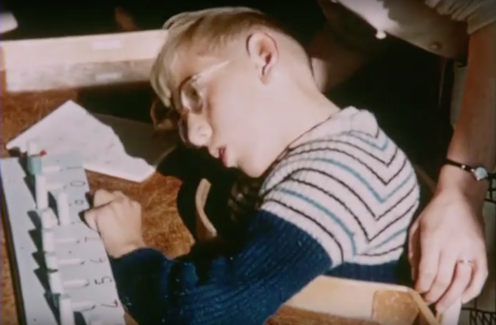 <span class="caption">A still from footage captured at Claremont day school for children with cerebral palsy in 1959.</span> <span class="attribution"><a class="link " href="https://wellcomelibrary.org/item/b16740166#?c=0&m=0&s=0&cv=0" rel="nofollow noopener" target="_blank" data-ylk="slk:Wellcome Library;elm:context_link;itc:0;sec:content-canvas">Wellcome Library</a>, <a class="link " href="http://creativecommons.org/licenses/by-nc-nd/4.0/" rel="nofollow noopener" target="_blank" data-ylk="slk:CC BY-NC-ND;elm:context_link;itc:0;sec:content-canvas">CC BY-NC-ND</a></span>