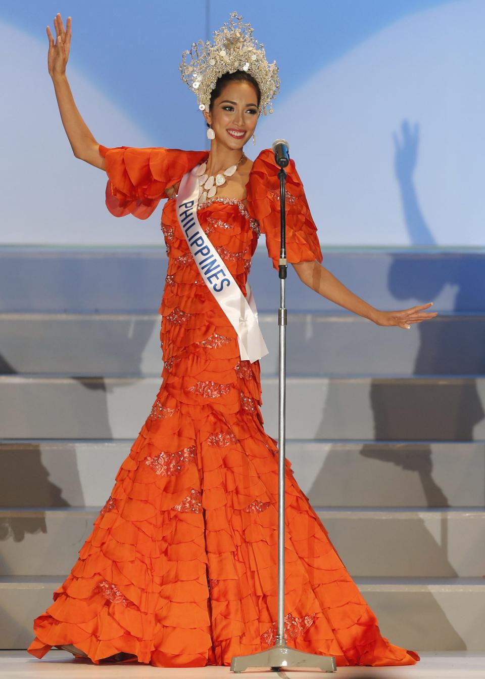 Miss International 2013 Santiago of the Philippines walks on stage during the national costume segment of the pageant in Tokyo