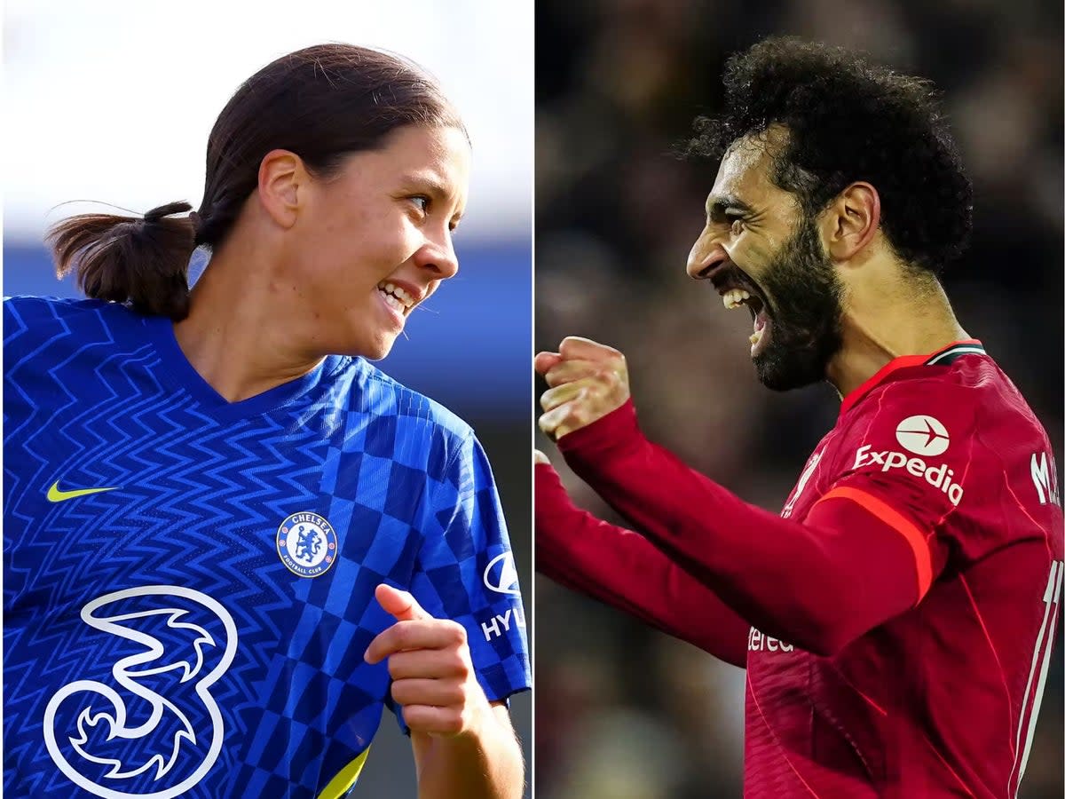 Sam Kerr and Mohamed Salah are set to receive their awards at the Footballer of the Year dinner in London on May 5 (Jacques Feeney/Mike Egerton/PA) (PA)