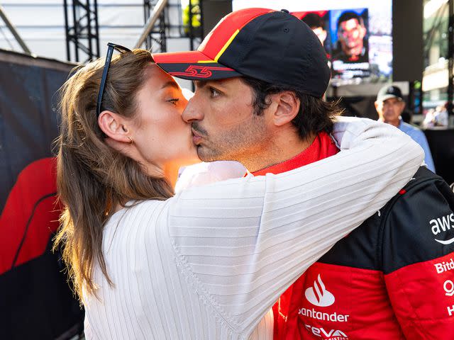 <p>Kym Illman/Getty </p> Carlos Sainz and Rebecca Donaldson after qualifying ahead of the F1 Grand Prix of Mexico at Autodromo Hermanos Rodriguez on October 28, 2023.