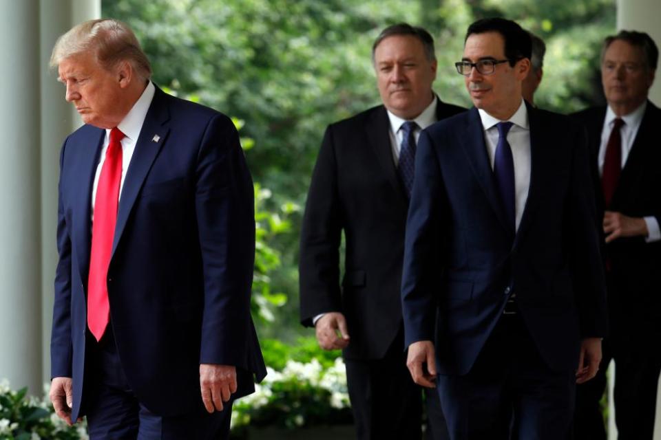 Trump arrives in the Rose Garden at the White House in Washington DC, US, 29 May 2020.