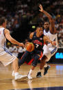 MANCHESTER, ENGLAND - JULY 19: USA player Russell Westbrook (c) in action during the Men's Exhibition Game between USA and Team GB at Manchester Arena on July 19, 2012 in Manchester, England.