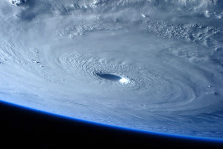 Typhoon Maysak is seen as it strengthens into a Category 5 hurricane in this picture taken by ESA Astronaut Samantha Cristoforetti aboard the International Space Station March 31, 2015. REUTERS/ESA/NASA/Samantha Cristoforetti/Handout via Reuters