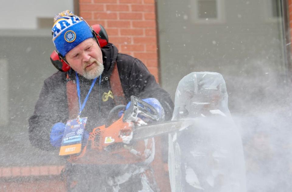 Nine ice carvers took part in the event held Saturday on Portland Street in Dartmouth.