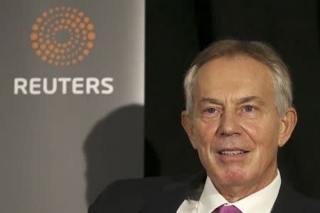 Former British Prime Minister Tony Blair speaks as Reuters Editor-at-Large Sir Harold Evans (not pictured) moderates a Reuters Newsmaker conversation "Politics on the Edge," in Manhattan, New York, U.S., September 20, 2016. REUTERS/Bria Webb