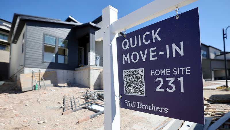 A house for sale sign is pictured in North Salt Lake on Monday, Aug. 28, 2023.