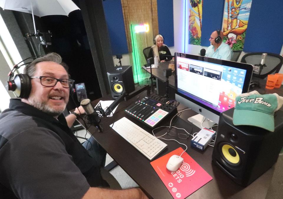 Producer Rob Fiorino works the controls with Jeep Beach founder Charlene Greer and husband, Kurt, on the air at Jeep Beach Radio studios in Daytona Beach. "No two Jeepers are alike, and that's how we do the music," said Fiorino, a radio industry veteran.