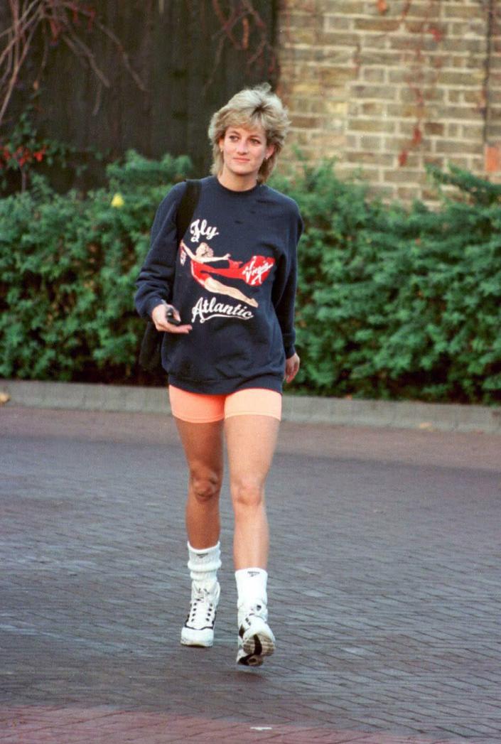 <p>The Princess of Wales wore her Virgin Atlantic sweatshirt on multiple occasions. Diana's trainer once noted that she kept re-wearing the crewneck to decrease the value of paparazzi shots. Jenni Rivett <a href="https://www.eonline.com/news/1273157/why-princess-diana-loved-this-virgin-atlantic-sweatshirt-so-much" rel="nofollow noopener" target="_blank" data-ylk="slk:recalled" class="link ">recalled</a>, "I remember one of her strategies was that she was going to wear the same Virgin sweatshirt every single session."</p>