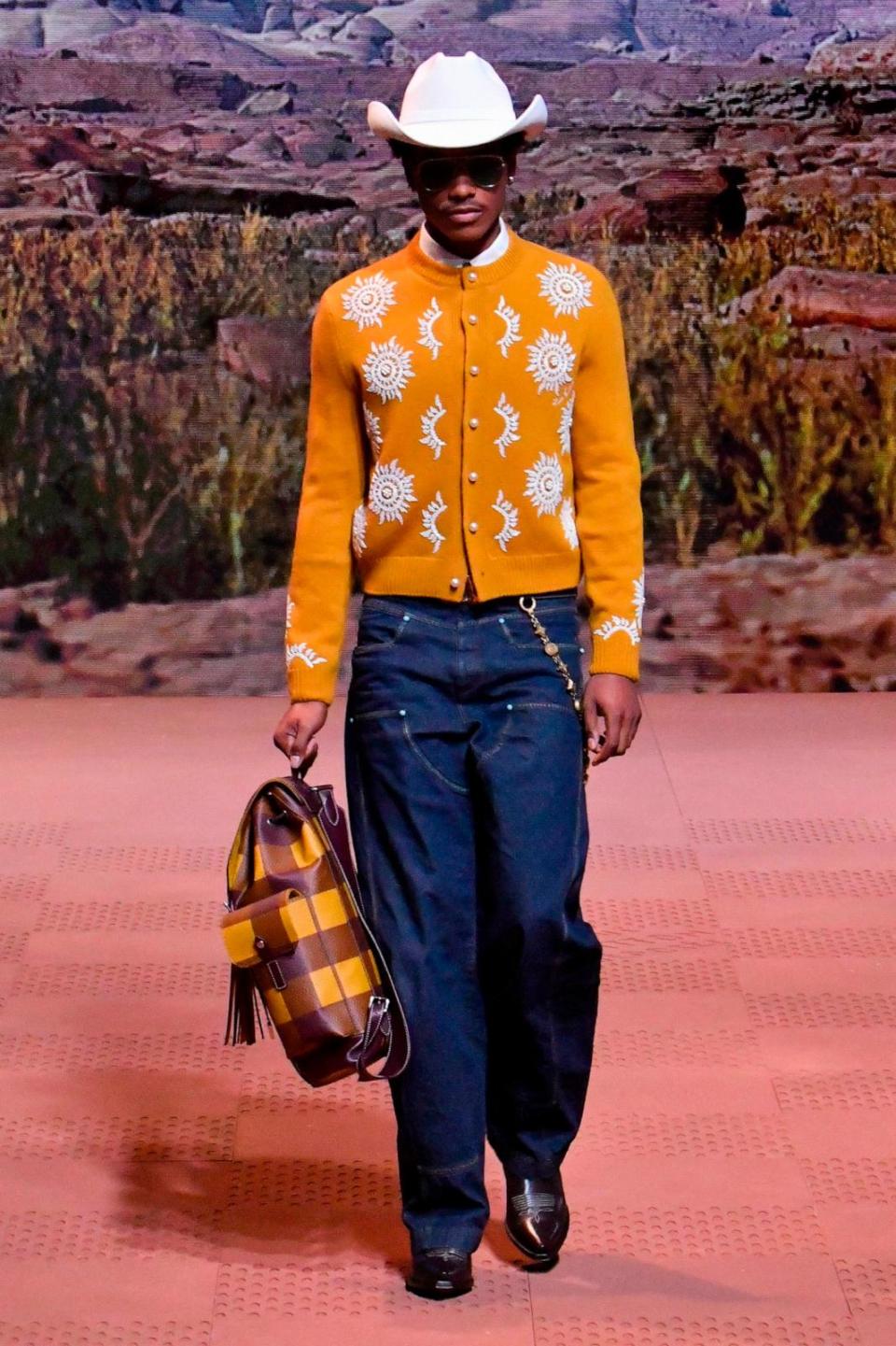 PHOTO: A model walks the runway during the Louis Vuitton Ready to Wear Fall/Winter 2024-2025 fashion show as part of the Paris Men Fashion Week on Jan. 16, 2024 in Paris. (Victor Virgile/Gamma-Rapho via Getty Images)