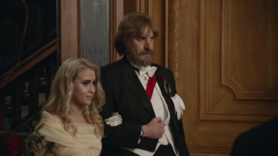 Borat (Sacha Baron Cohen) takes his teen daughter Tatur (Maria Bakalova) to a Georgia debutante ball in "Borat Subsequent Moviefilm."