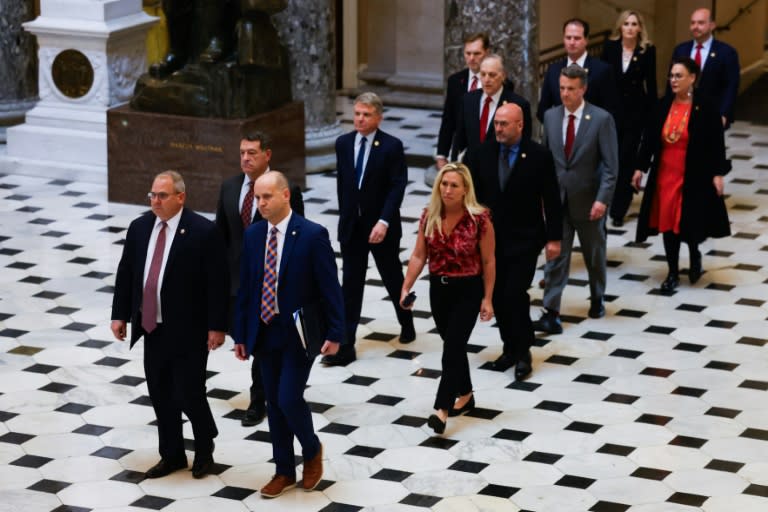 US House impeachment managers deliver articles of impeachment for US Homeland Security Secretary Alejandro Mayorkas to the US Senate at the US Capitol (Julia Nikhinson)