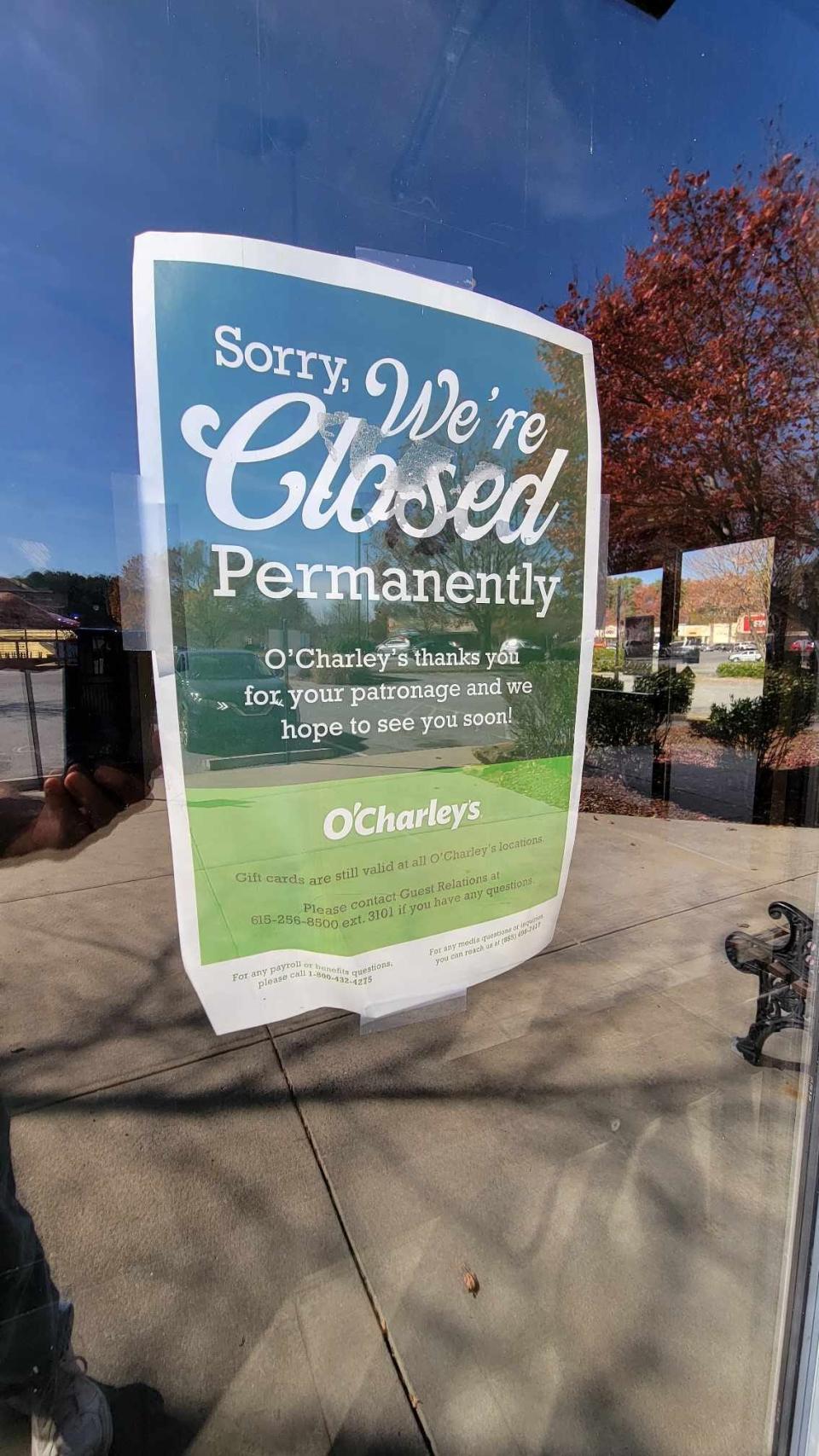 The Hendersonville O'Charley's located at 65 Highland Square Drive at the Walmart Shopping Center has permanently closed.