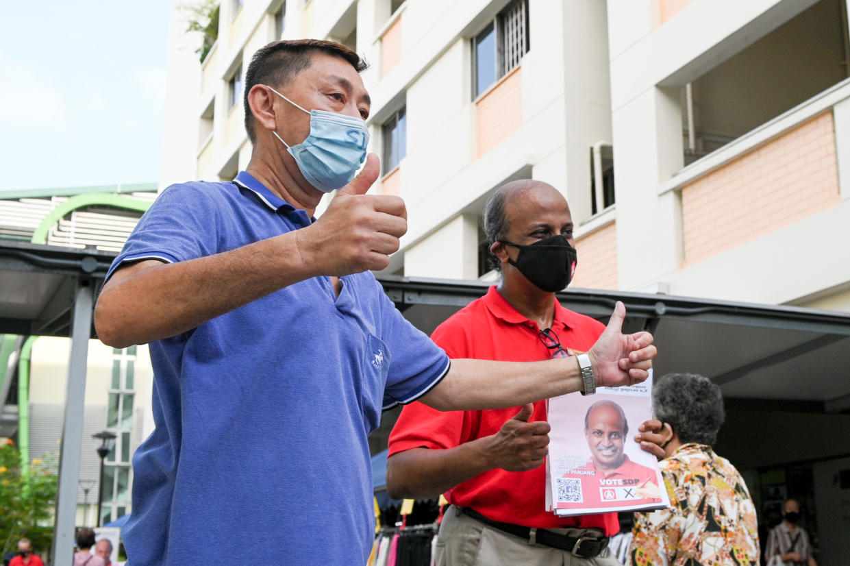 Singapore Democratic Party chairman Paul Tambyah seen during a party walkabout in the Bangkit area of the Bukit Panjang single-member constituency on Saturday (4 July). (PHOTO: Joseph Nair for Yahoo News Singapore)