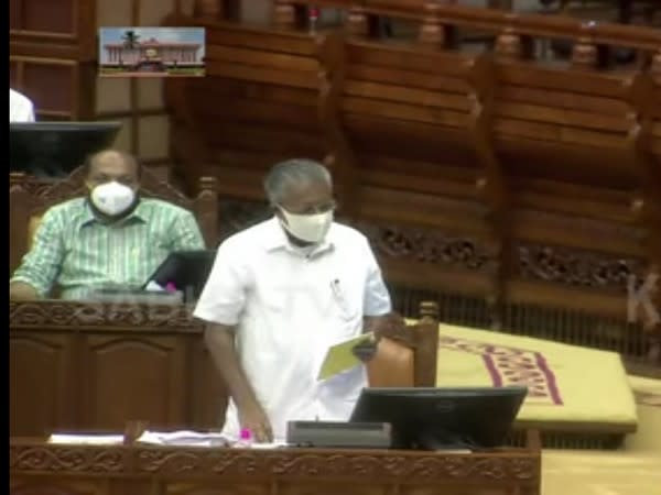 Kerala CM Pinarayi Vijayan replying to notice of adjournment motion moved by Congress MLA PT Thomas in Kerala Assembly. (Photo/ANI)