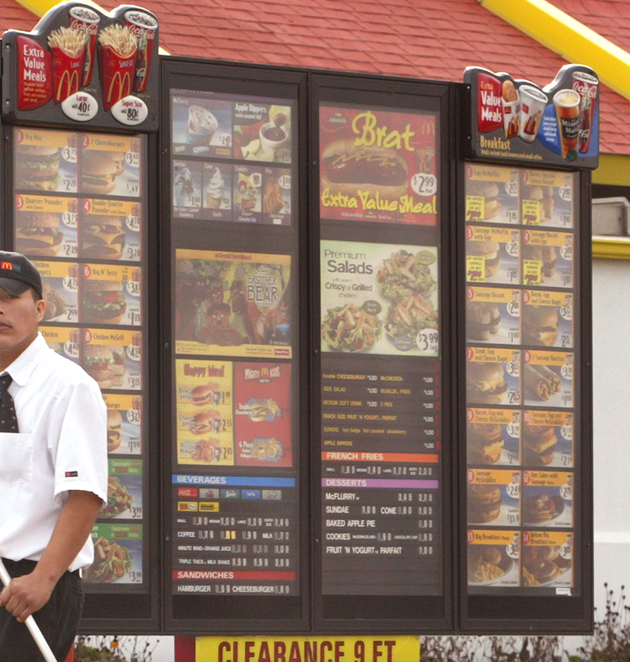 A McDonald's drive-thru menu