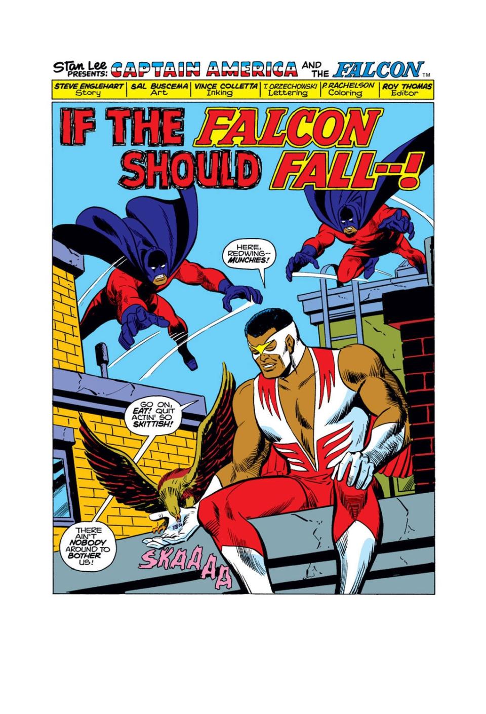 A splash page shows Sam Wilson feeding his bird sidekick Redwing