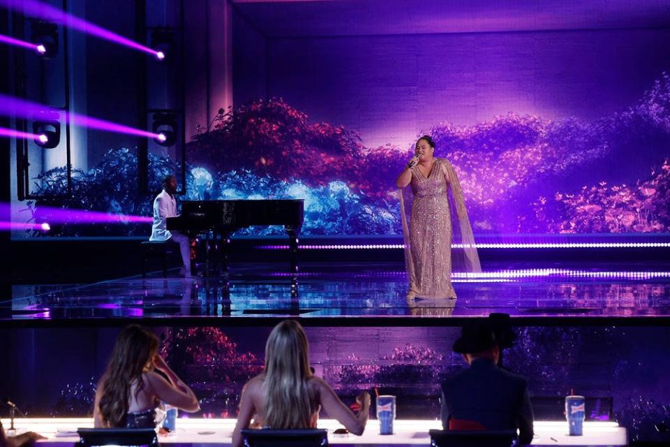 Lavender Darcangelo performs before the judges on "America's Got Talent."