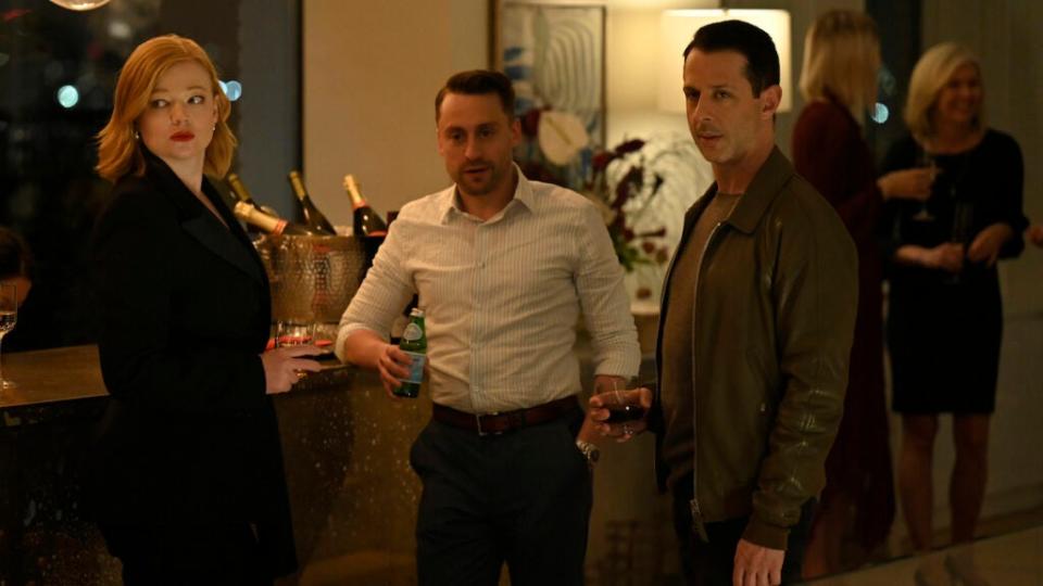 Sarah Snook, Kieran Culkin and Jeremy Strong in a still from “Succession. (David M. Russell/HBO)