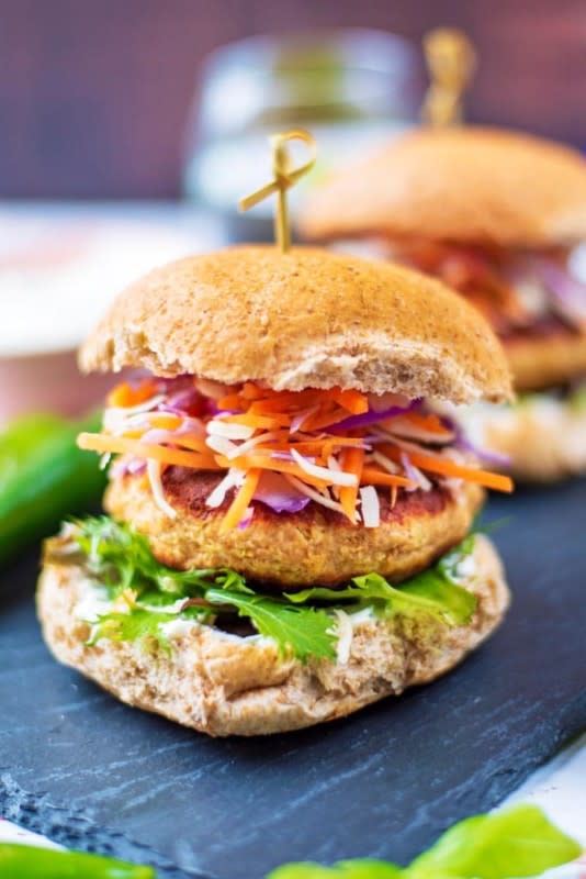 <p>Hungry Healthy Happy</p><p>These healthy salmon burgers are not only packed full of healthy fats, but they are bursting with flavor too.</p><p><strong>Get the recipe: <a href="https://www.hungryhealthyhappy.com/salmon-burger-with-a-creamy-lime-and-basil-sauce/" rel="nofollow noopener" target="_blank" data-ylk="slk:Salmon Burger with a Creamy Lime and Basil Sauce;elm:context_link;itc:0;sec:content-canvas" class="link ">Salmon Burger with a Creamy Lime and Basil Sauce</a></strong></p>