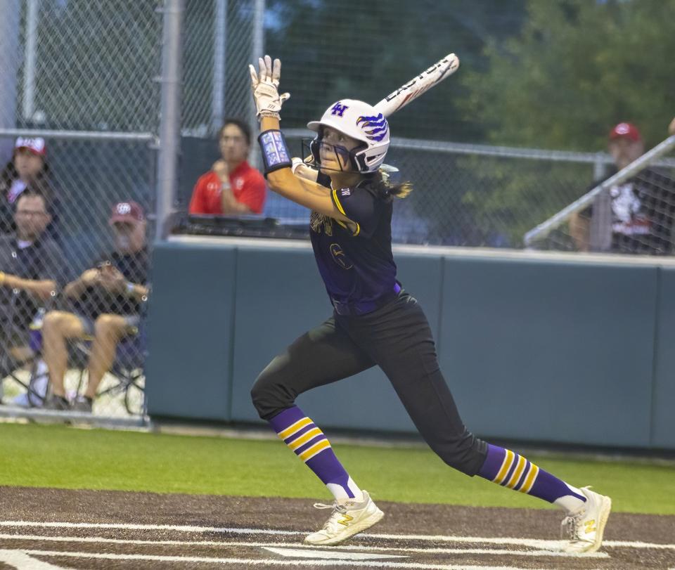 Liberty Hill slugger Rylee Slimp hit a home run to power the Panthers past Corpus Christi Veteran's Memorial in Game 1 of their regional semifinal series, and Aubri Ettinger struck out 10 batters in a 4-1 third-game win to push the Panthers into the Region IV-5A finals.