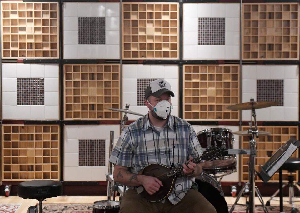 Nate Lee plays the mandolin during Camp Bluegrass on Wednesday, July 20 at South Plains College in Levelland.