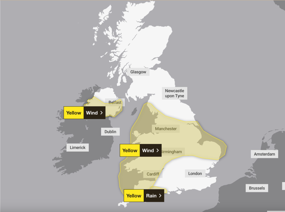 Strong winds and heavy rain is forecast across large swathes of the UK (Met Office)