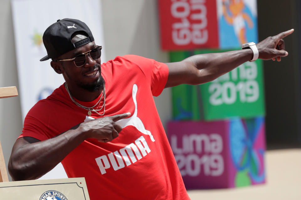 Usain Bolt visits the remodeled Atletico de la VIDENA Stadium for the 2019 Pan American Games, Peru April 3, 2019  REUTERS/Henry Romero