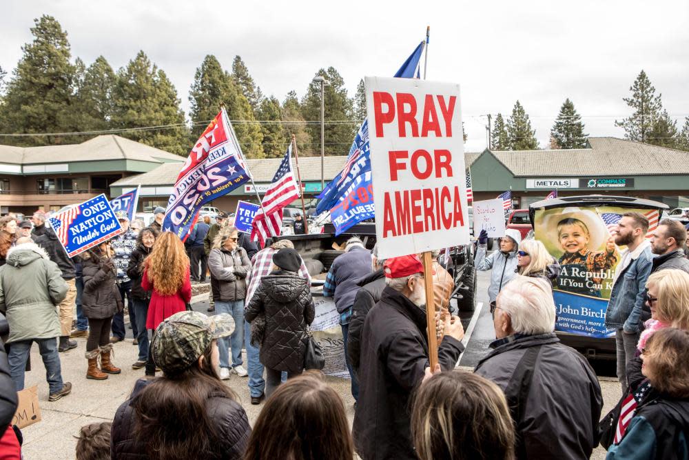 A ‘stop the steal’ liberty rally in Coeur d’Alene, Idaho, on 5 January 2021.