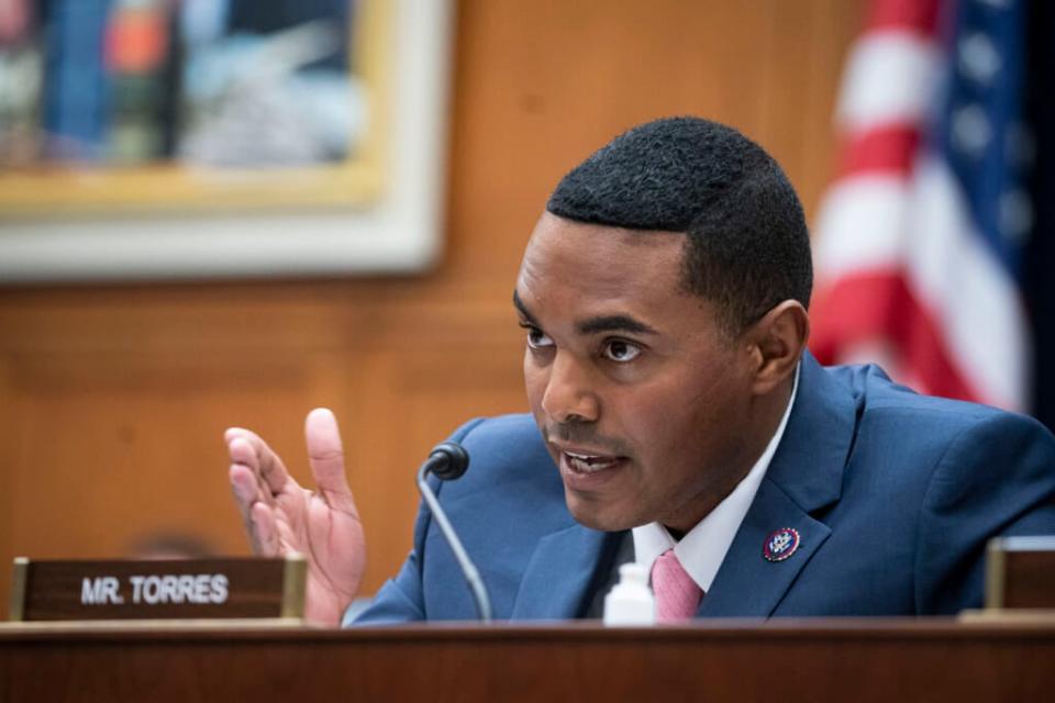 Representative Ritchie Torres, a Democrat from New York, speaks at a House Financial Services Committee hearing on oversight of the Treasury Department and Federal Reserve coronavirus pandemic response on Capitol Hillon September 30, 2021 in Washington, DC. (Photo by Al Drago-Pool/Getty Images)