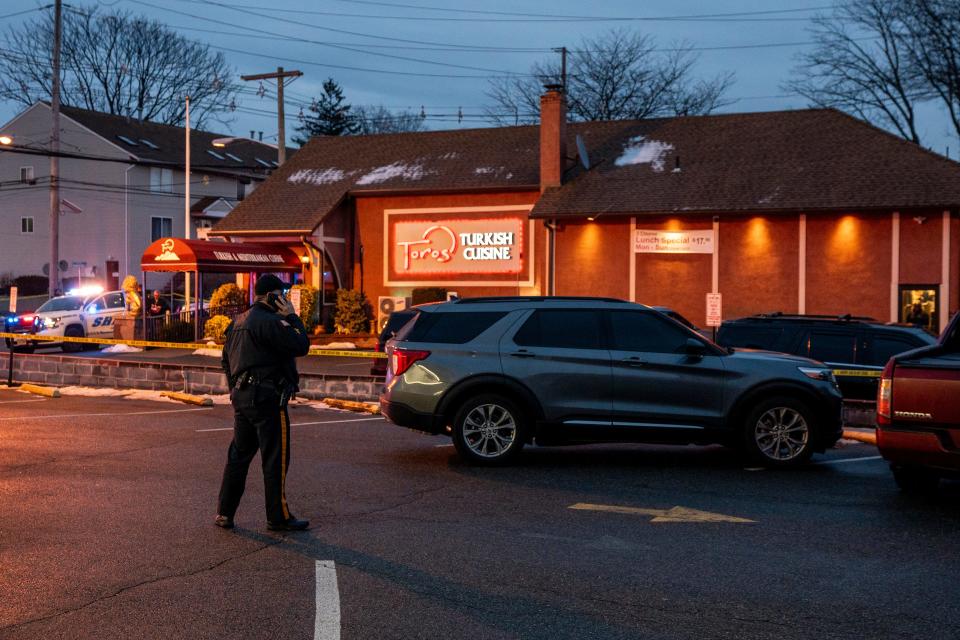 Jan 23, 2024; Clifton, NJ, USA; Police and first responders on the scene of Toros restaurant where Passaic County Sheriff Richard Berdnik fatally shot himself Tuesday.