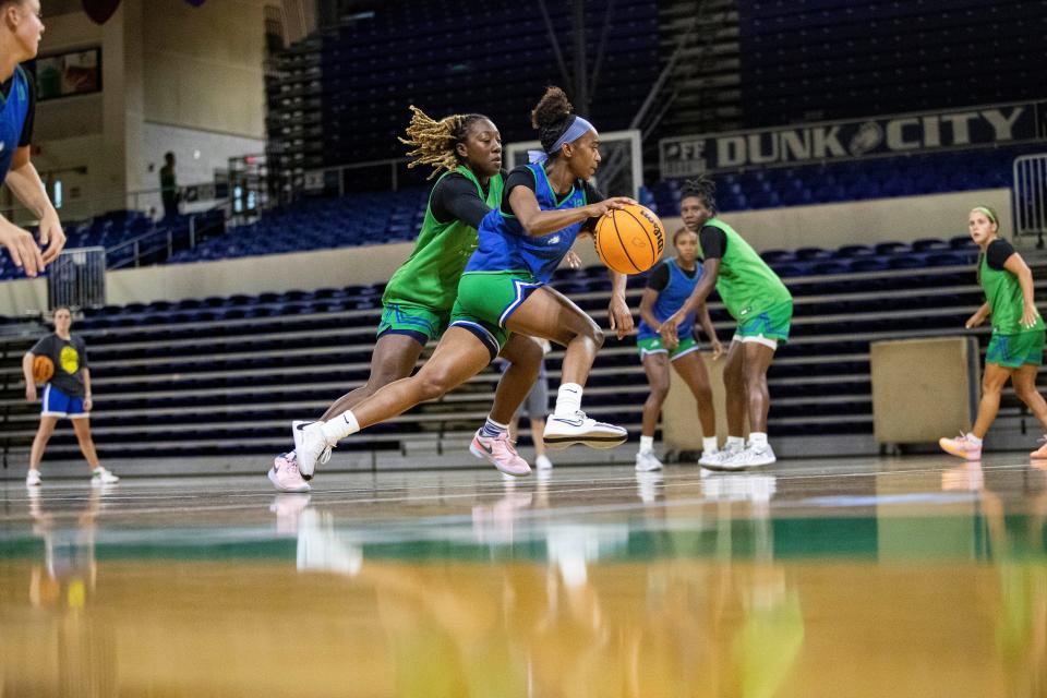 Members Florida Gulf Coast University womenÕs basketball team practices on Tuesday, Sept. 24, 2024. It was the first practice for the upcoming season.