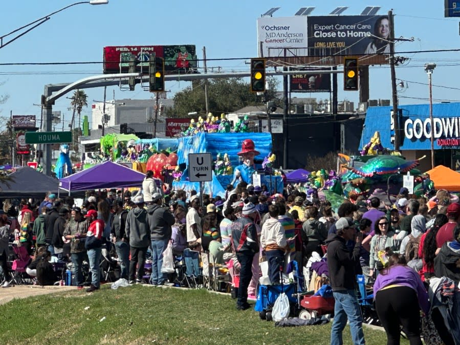 Crowds watch the Krewe of Argus’ 2024 parade in Metairie. (WGNO/Rachel Hernandez)
