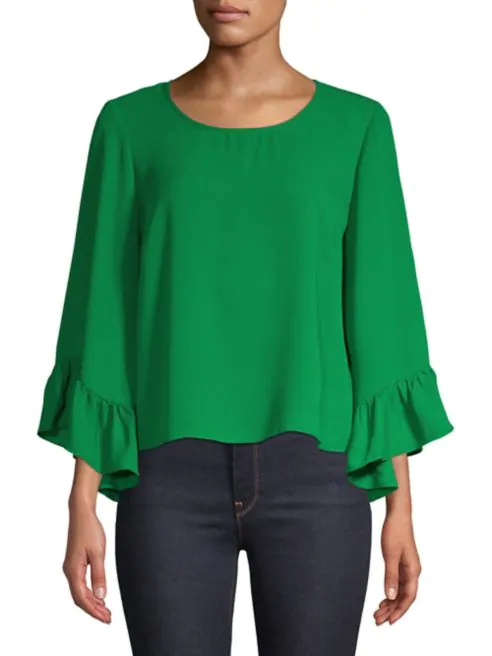 I.N.C International Concepts Ruffle-Sleeve Roundneck Blouse