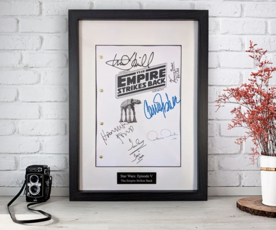 Star Wars: The Empire Strikes Back Movie Script Signature Reprint  in  black frame (Photo via Etsy)