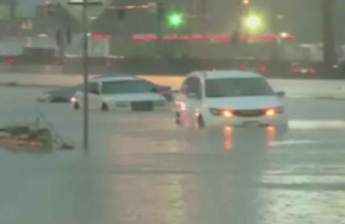 Several cars are underwater on Interstate 70 in St Peters, Missouri, on Tuesday morning (FOX2)