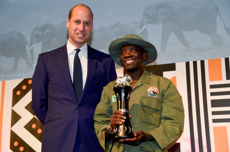 The Duke of Cambridge with Tusk Wildlife Ranger Award winner Suleiman Saidu (Toby Melville/PA) (PA Wire)