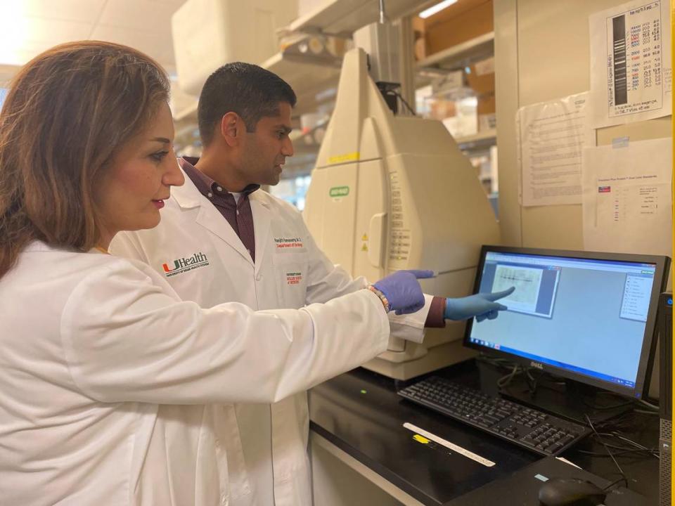 Dr. Kajal Khodamoradi and Dr. Ranjith Ramasamy are analyzing data for their University of Miami Miller School of Medicine study on whether COVID-19 vaccines affect male fertility.