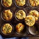 <p>Protein-packed omelet muffins, or baked mini omelets, are a perfect breakfast for busy mornings. Make a batch ahead and freeze for the days when you don't have time for your typical bowl of oatmeal. You can also serve these fresh with fruit salad for a simple weekend brunch. <a href="https://www.eatingwell.com/recipe/265845/easy-loaded-baked-omelet-muffins/" rel="nofollow noopener" target="_blank" data-ylk="slk:View Recipe;elm:context_link;itc:0;sec:content-canvas" class="link ">View Recipe</a></p>