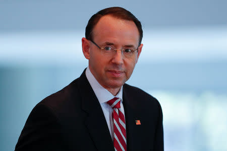 FILE PHOTO: U.S. Deputy Attorney General Rod J. Rosenstein attends the Los Angeles Crimefighters Leadership Conference in Los Angeles, California, U.S., February 7, 2019. REUTERS/Mike Blake