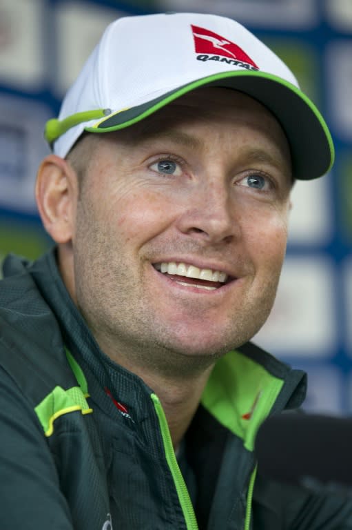 Australia's captain Michael Clarke speaks to the media at a press conference at Old Merchant Taylors School near Watford, north-west of London, on June 21, 2015